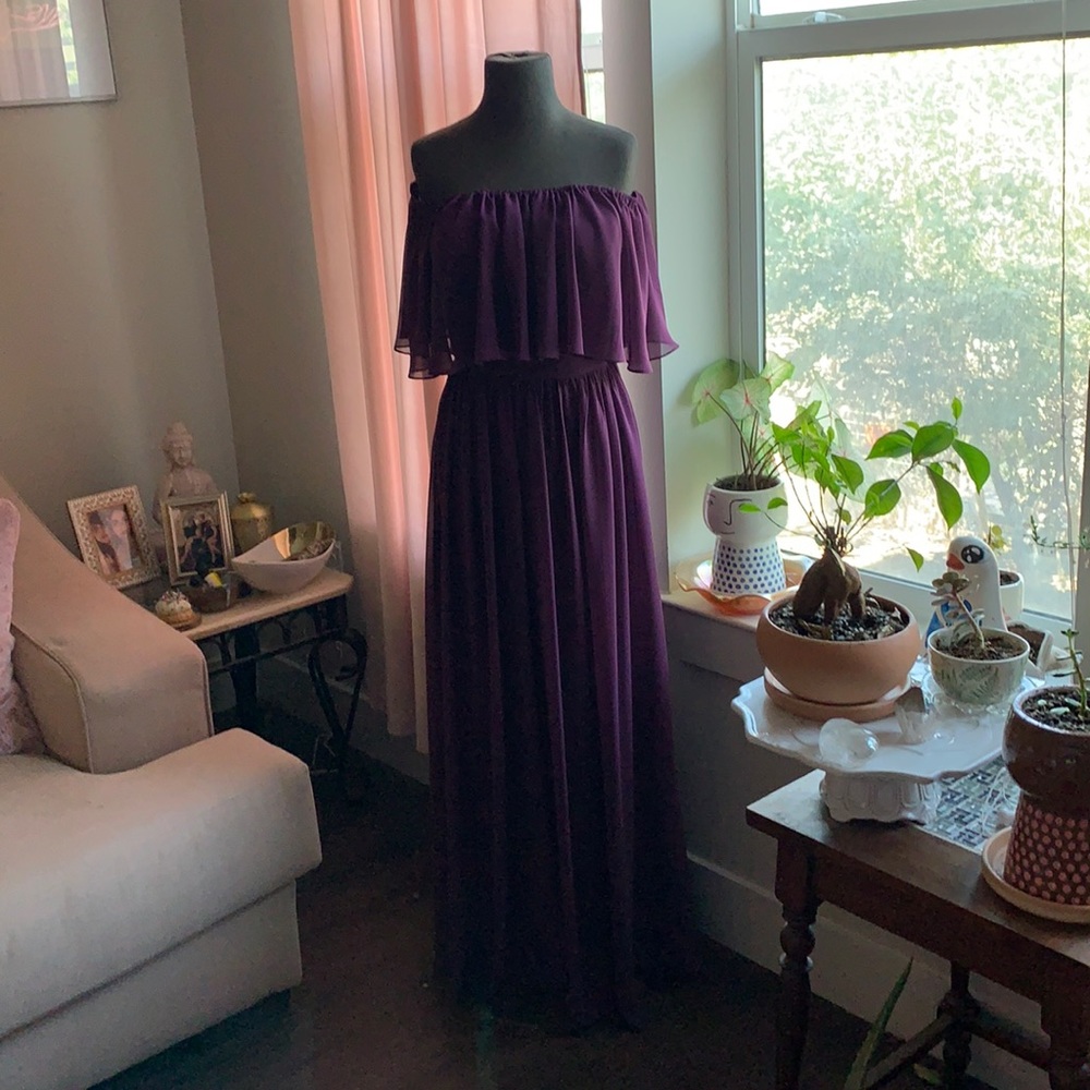 New Chiffon plum boho off shoulder maxi dress